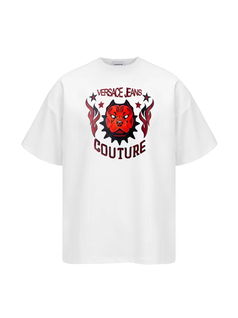 Versac* 范思* Nuevo modelo 2024 Camiseta de manga corta con estampado de perro del infierno. Tejido: algodón puro de 240 …