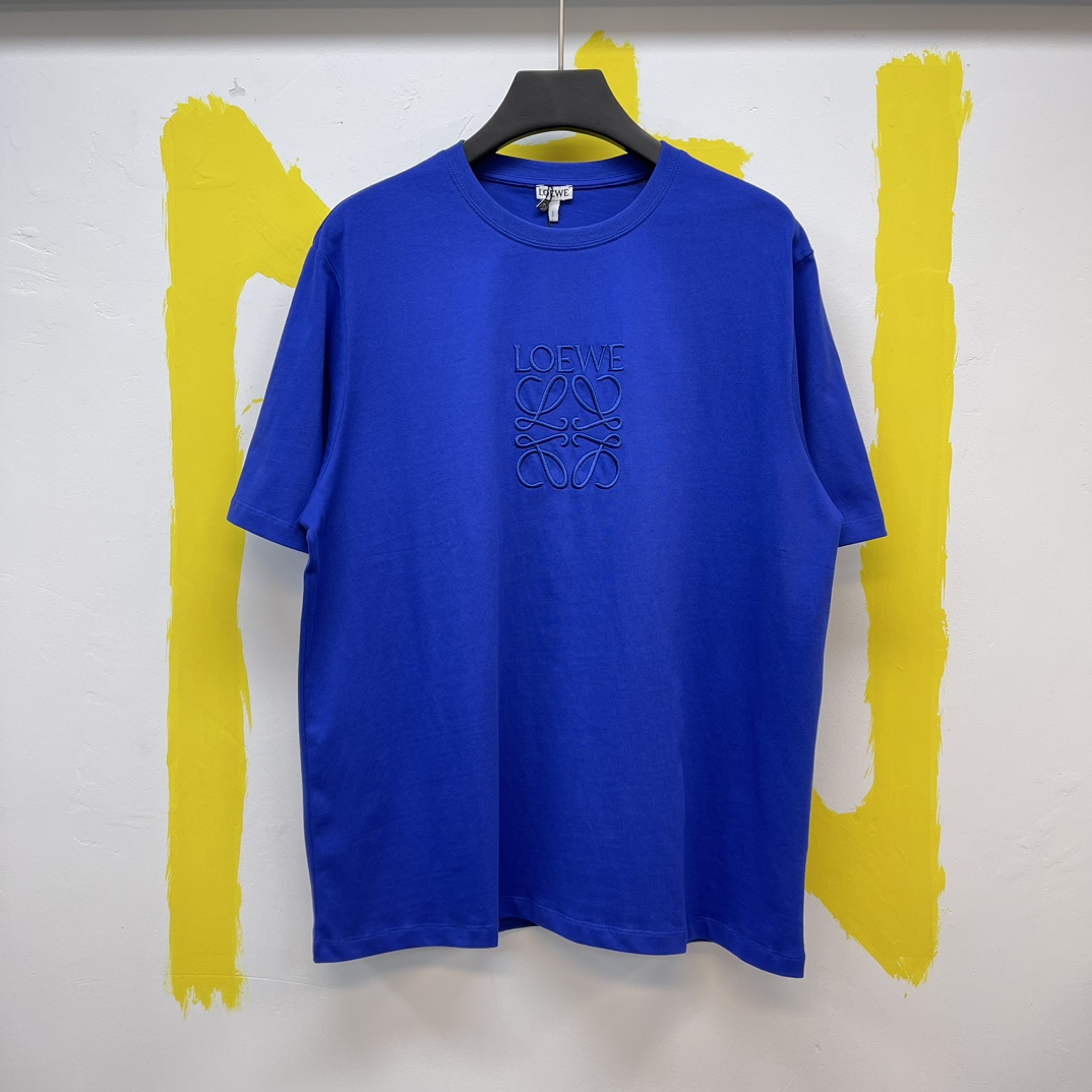 🅿️130 🧧Lo*we camiseta de algodón de corte regular Talla: S-XL Precio oficial ¥5,100 Color: azul Bordado LOEWE Anagram…