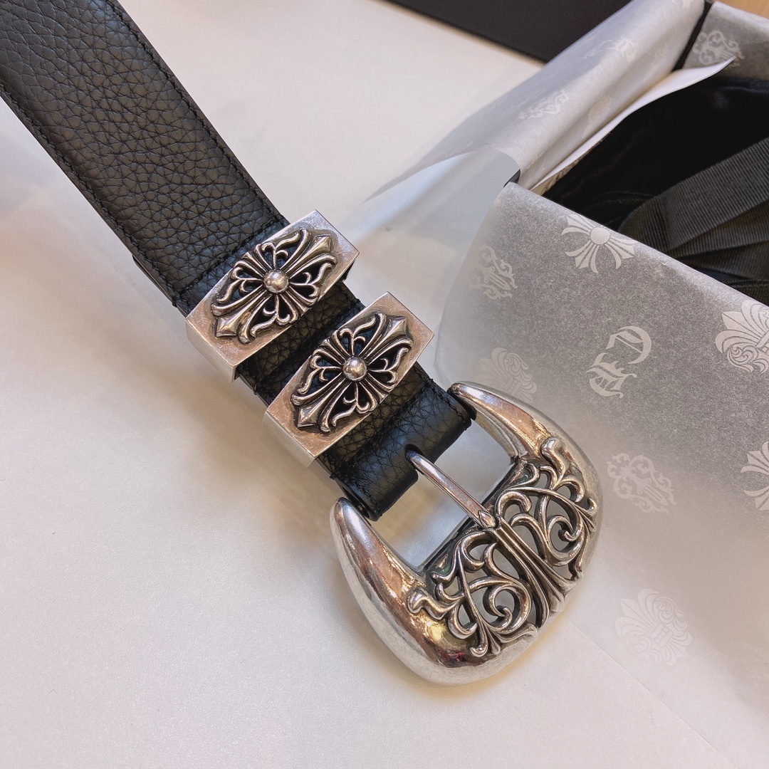 克罗心s925猫爪纯铜镀银双戒指精品扣搭配荔枝皮腰带宽度3.7cm