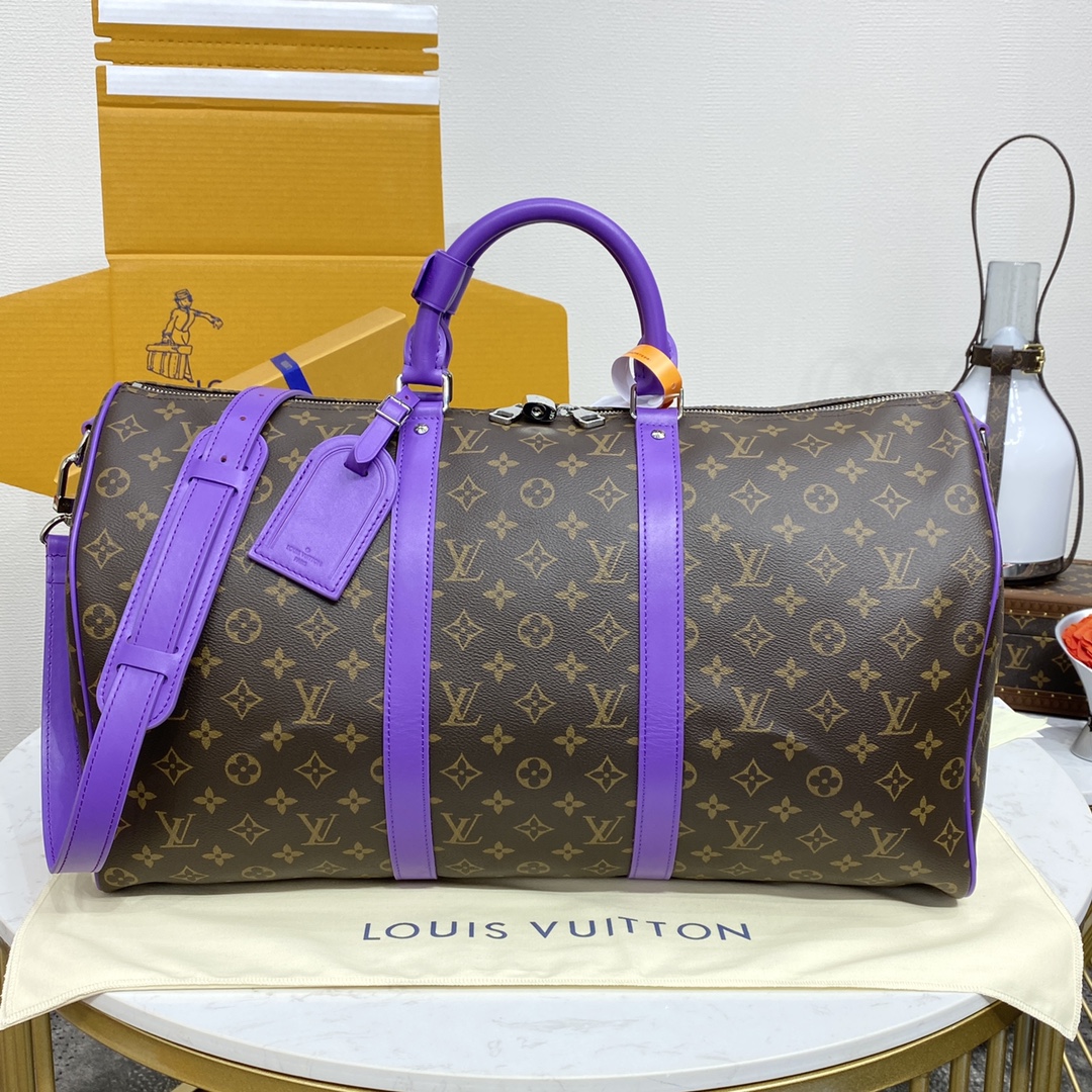 Louis Vuitton LV Keepall Sacos de Viagem Roxo Canvas Tecido M46775