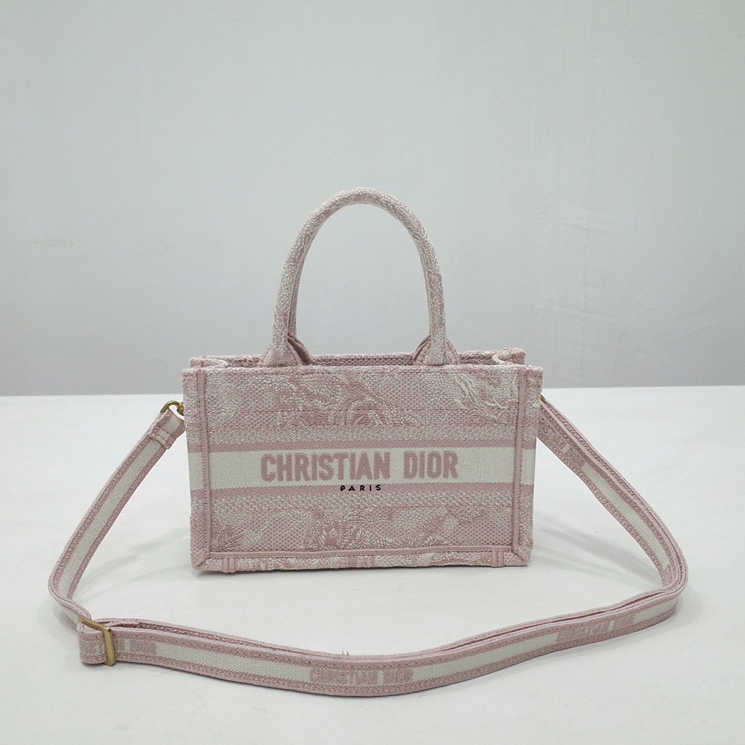 Dior Book Tote Handbags Tote Bags Pink Embroidery Mini