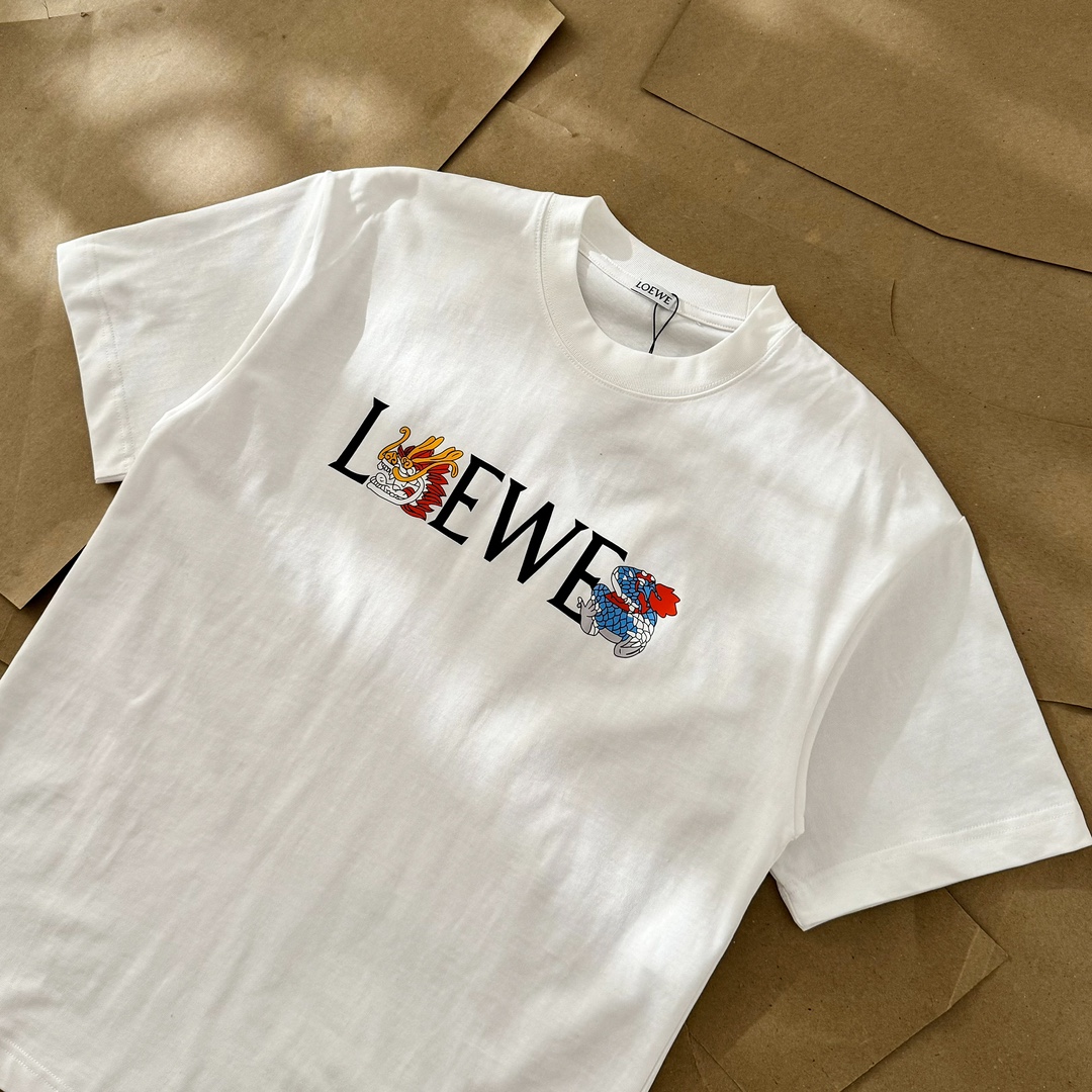 Loewe Clothing T-Shirt Beige Black Red White Cotton Spring/Summer Collection