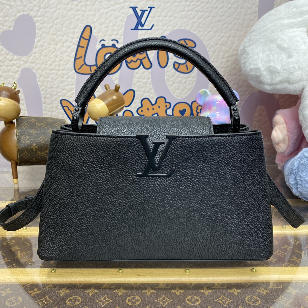 Louis Vuitton LV Capucines Bags Handbags Black White Weave Cowhide Chains M23947