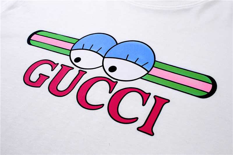 Gucci 腰带款眼睛印花棉短袖 米白色