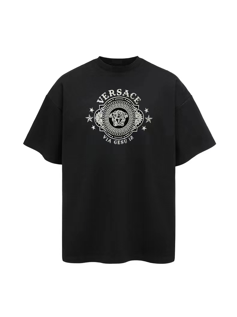 Versac* 范思* Modelo de pasarela 2024 Camiseta de manga corta con estampado de retrato de Medusa. Tejido: algodón puro de…