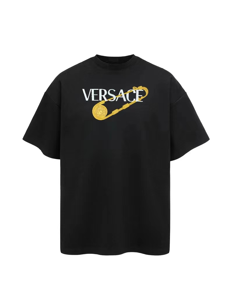 Versac* 范思* Edición limitada 2024 Camiseta de manga corta con logo de imperdible. Tejido: algodón puro de 240 gramos, 3…