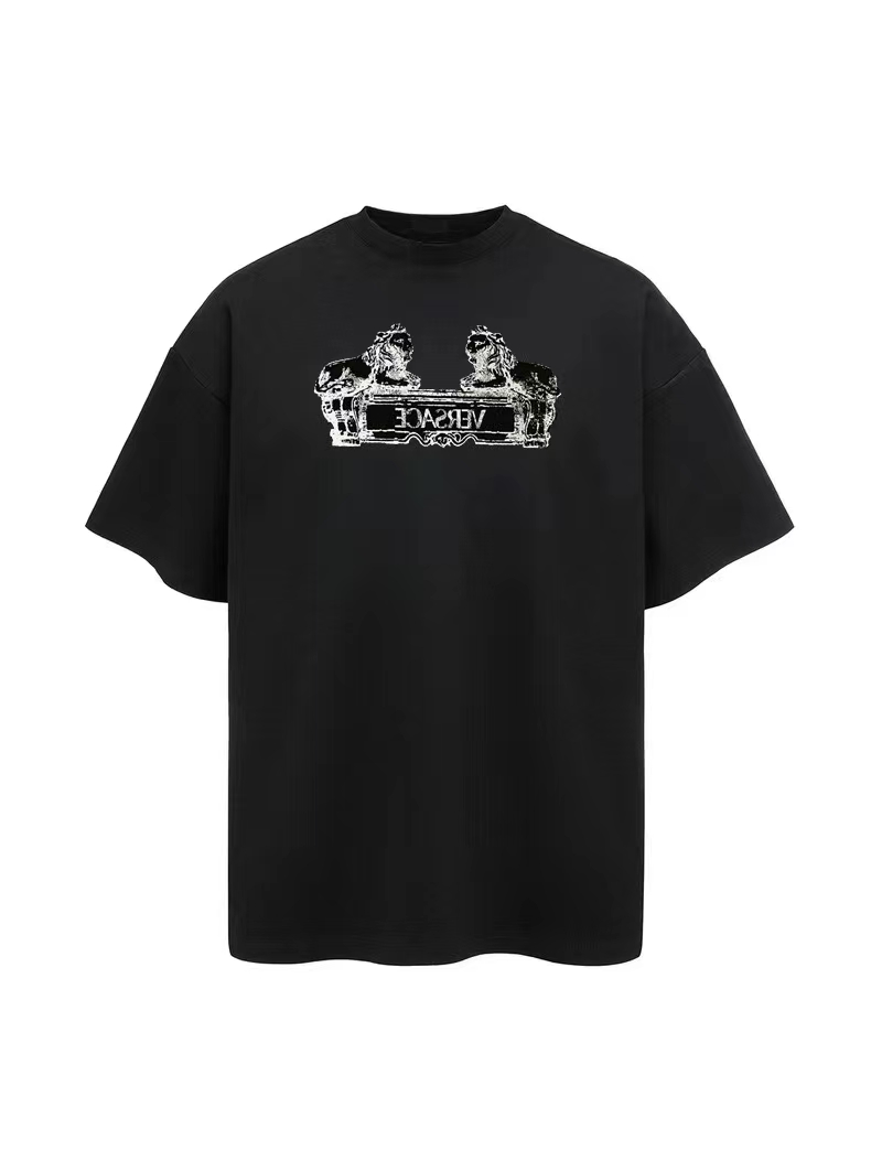 Versac* 范思* Edición limitada 2024 Camiseta de manga corta con estampado de león de piedra de la antigua Greci…