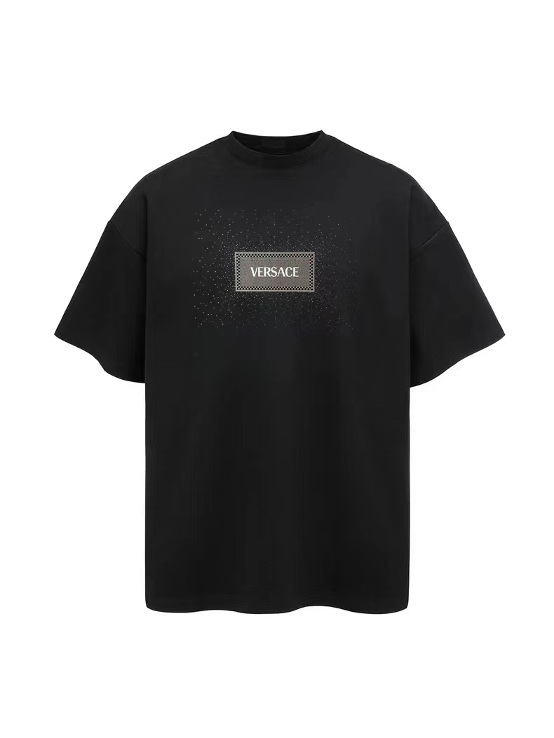 Versac* 范思* Edición limitada 2024 Camiseta de manga corta con estampado de cuadros de cuatro direcciones. Tejido: algod…