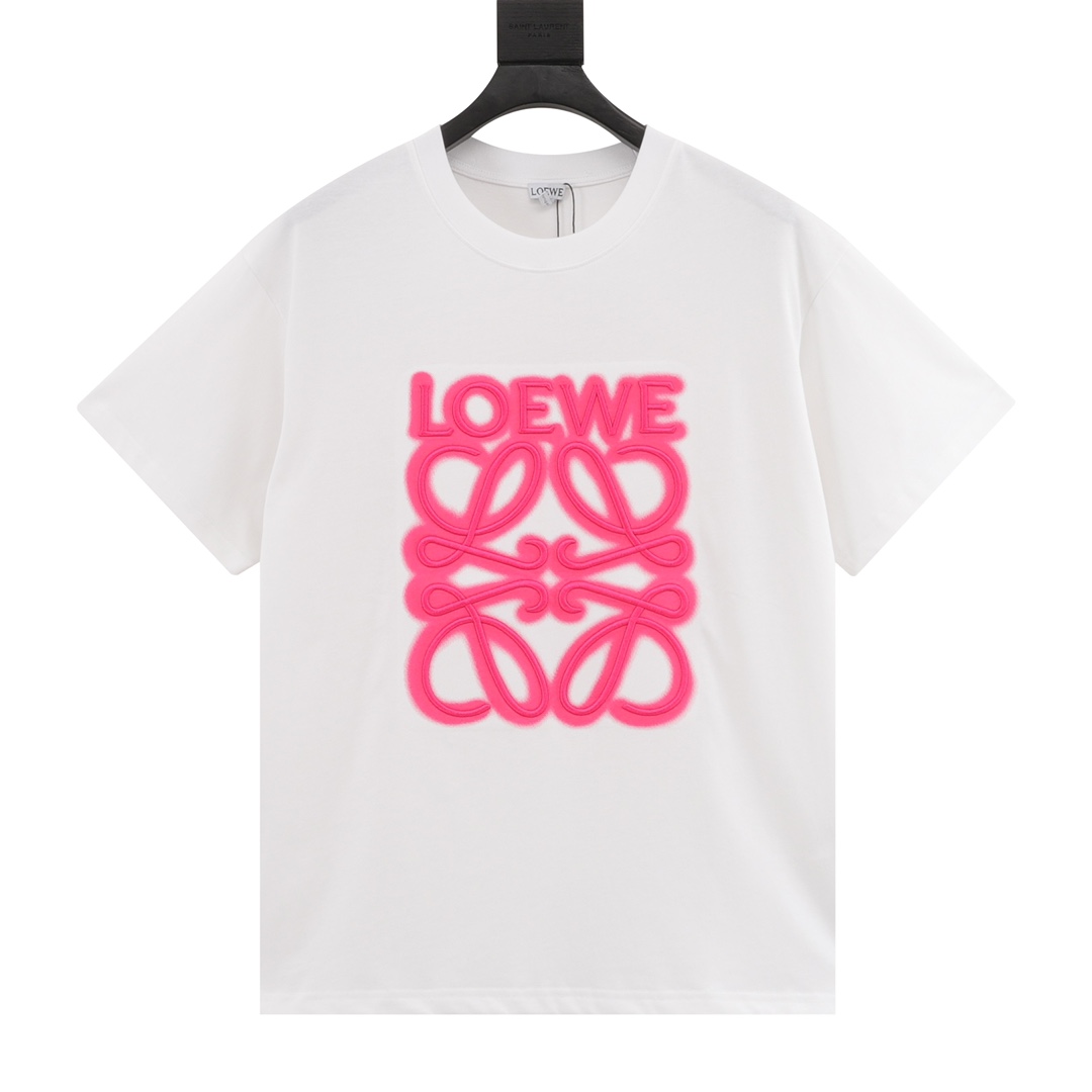 🅿️110 LOEWE/Loewe camiseta de manga corta neón con bordado rosa fluorescente Logo refinado, inspirado en el vintage de…