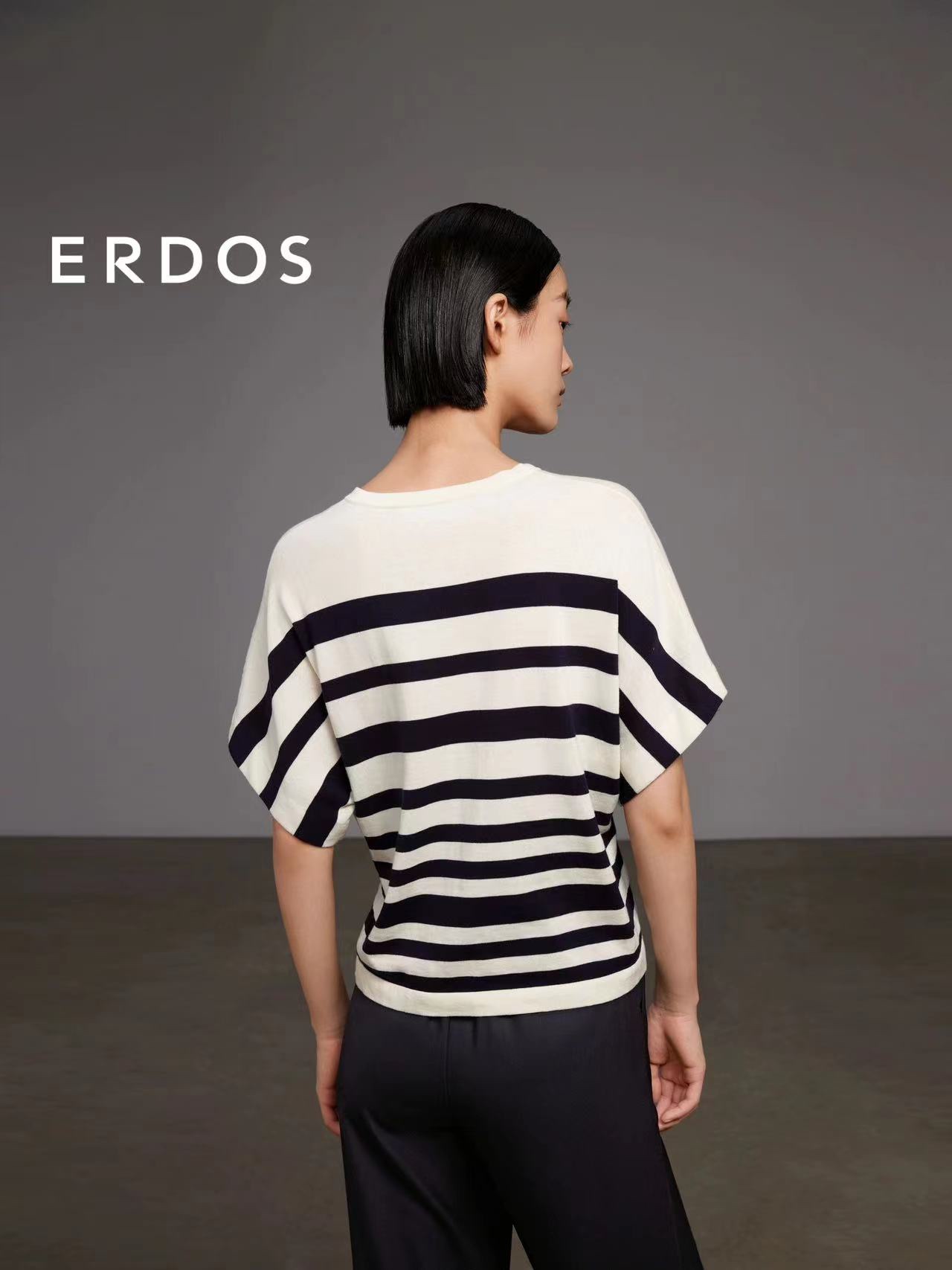 ????????????24327#ERDOS条纹针织衫 收腰压褶设计  100%棉材质 单色：ＭＬ