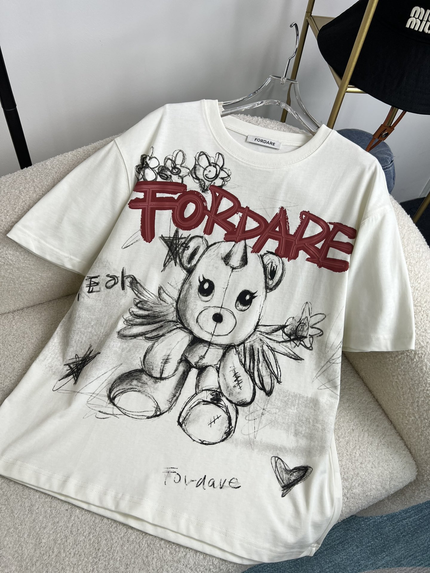 新款️！Fordare小众设计师款小熊涂鸦T恤yb面料质感超赞版型宽松️同款！三码！