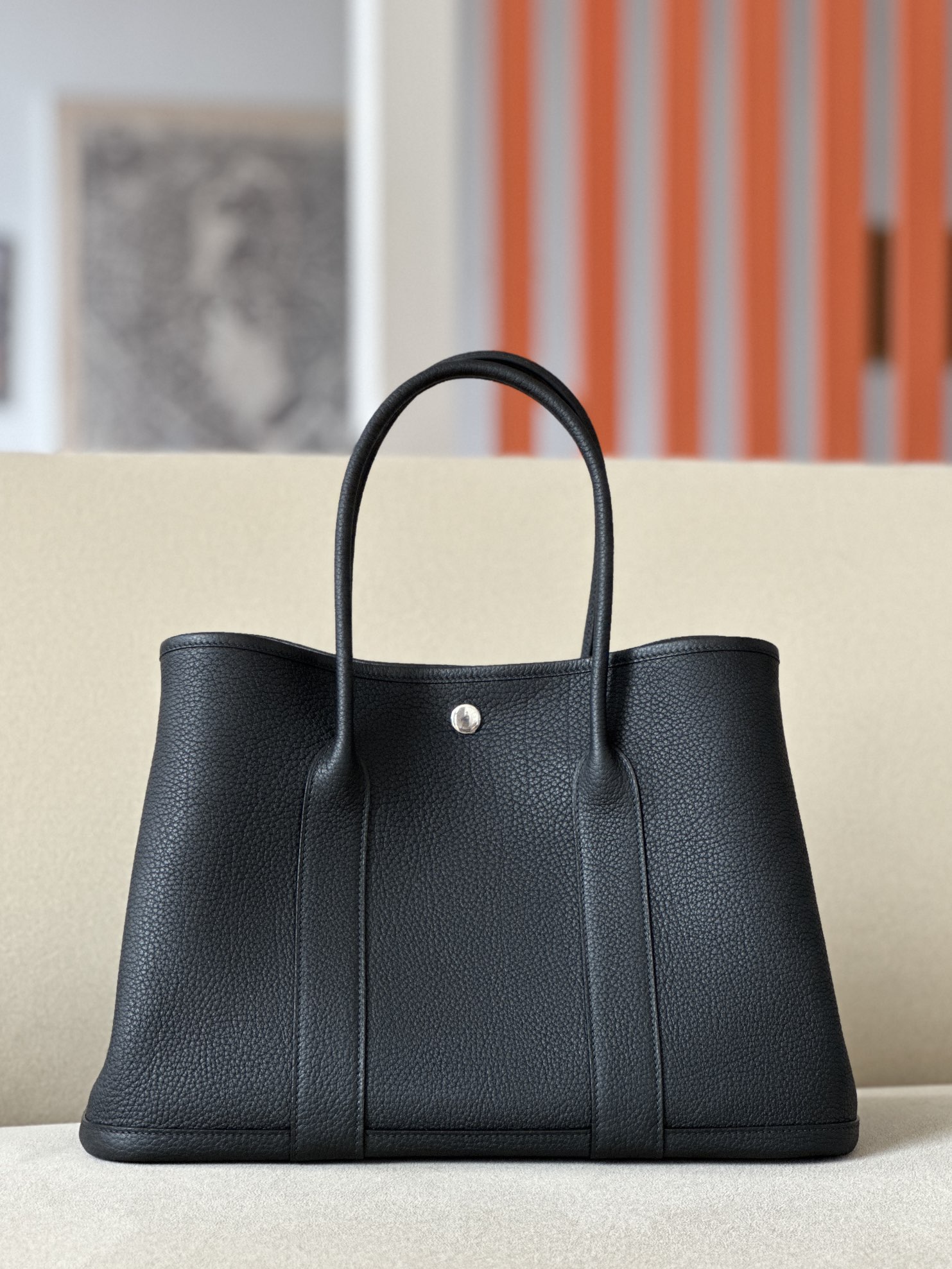 Hermes Garden Party Handbags Tote Bags Black Silver Hardware Canvas Cowhide HY360290