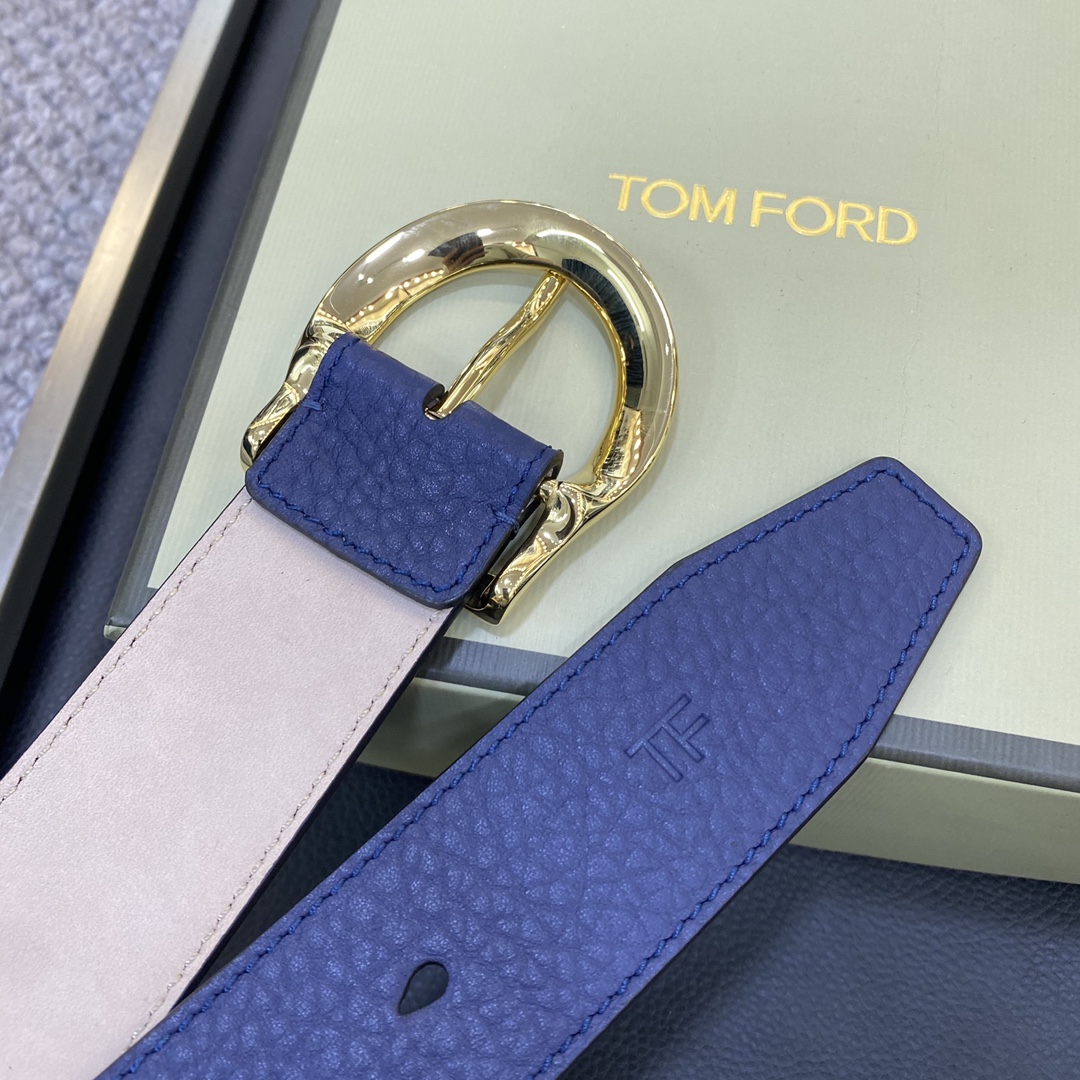 TOMFORD汤姆福特新品双面进口小牛皮简约商务男士腰带4.0cm宽配原版包装