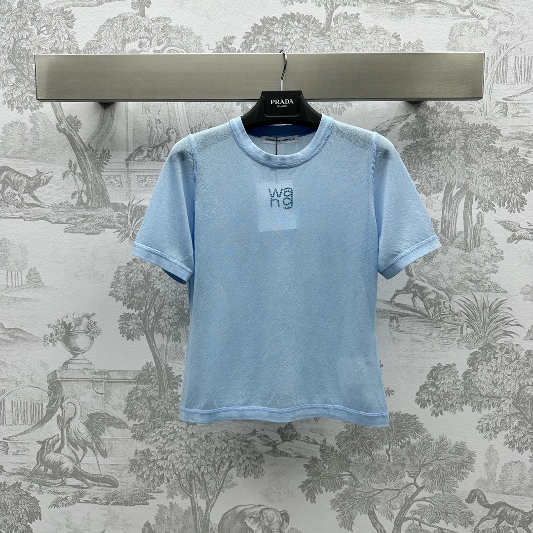 NO:696590,Alexanderwan* new product launch round neck colored diamond short-sleeved top customized YB imported material Thin material preferred in summer Integrated silver thread Full of quality Classic colored diamond brand letters decorate the chest High-end loose and full face accessories development Slim-fitting tailoring19860909Alexanderwan*新品上架圆领彩钻短袖上衣定制YB进口材质 轻薄材质 夏天首选 银线融入 品相十足 经典彩钻品牌字母装饰胸前 高级松弛拉满 面辅料开发 修身版型剪裁 上身穿搭薄如蝉翼 质感十足 日常通勤都   高版本3色,,T-shirt,,Women's clothing