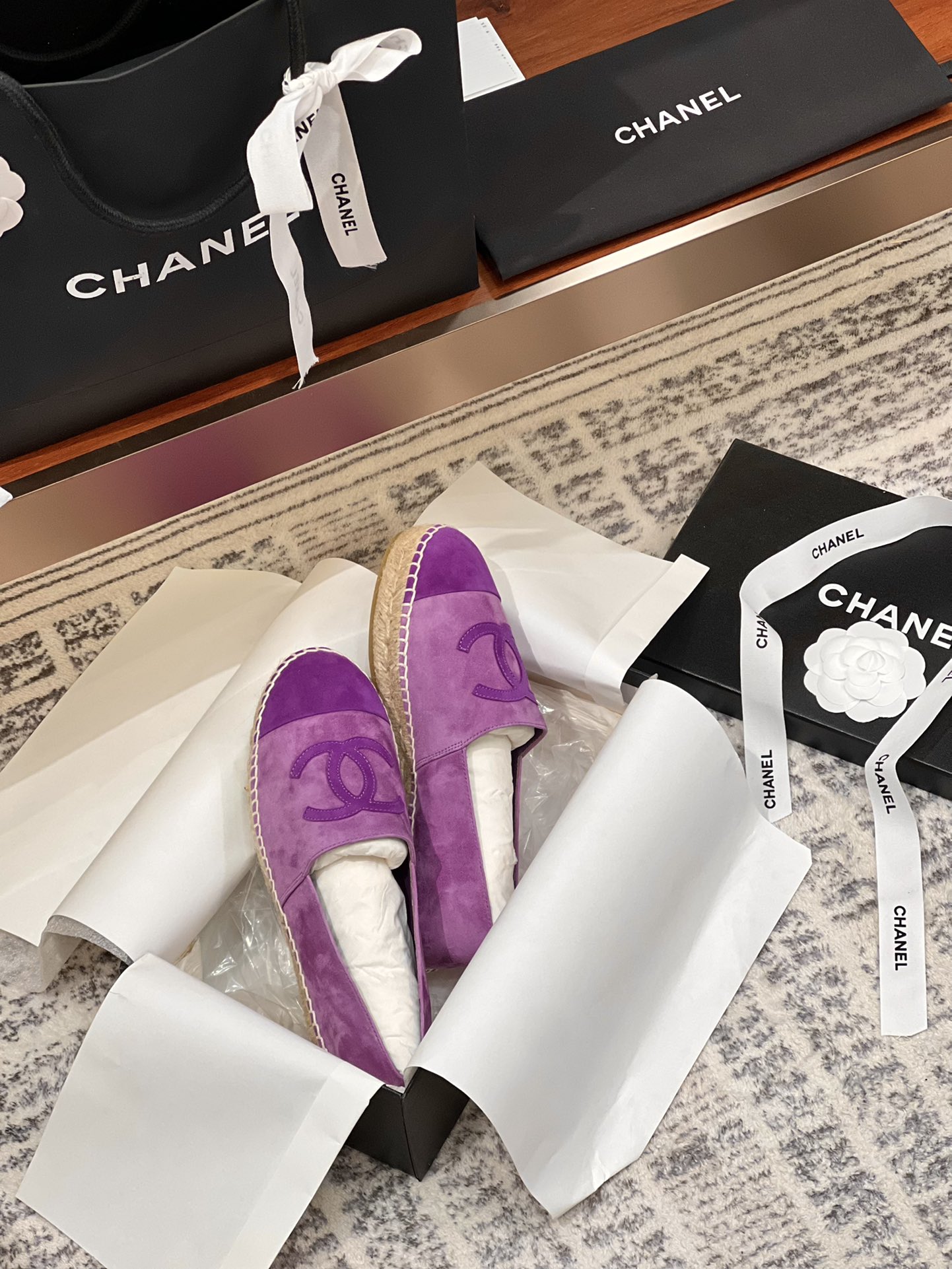Chanel Shoes Espadrilles Chamois Frosted Rubber Sheepskin Silk Spring Collection