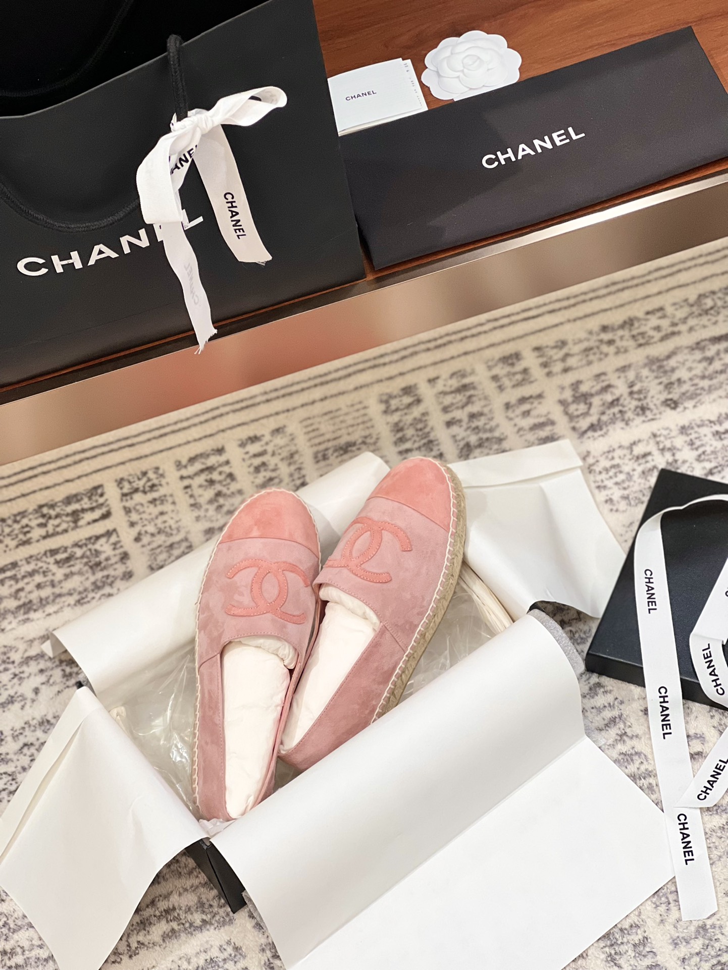 mirror copy luxury
 Chanel Shoes Espadrilles Chamois Frosted Rubber Sheepskin Silk Spring Collection