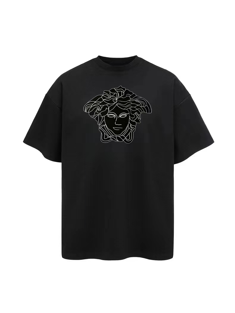 Versac* 范思* 2024 camiseta nueva de manga corta con estampado de retrato de Medusa a lápiz logo. Tejido: algodón puro de…
