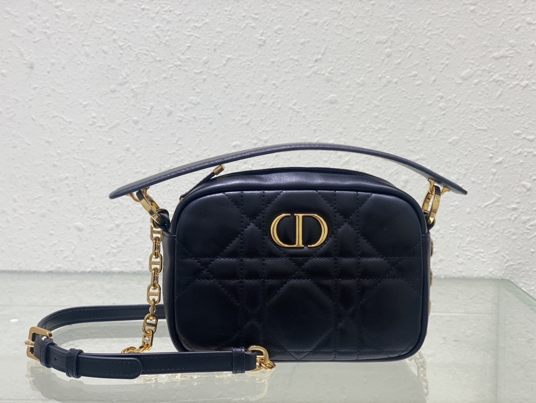 Dior Caro Bolsos de cámaras Negro Oro retro Cuero de vaca Colección primavera – verano Vintage Cadena