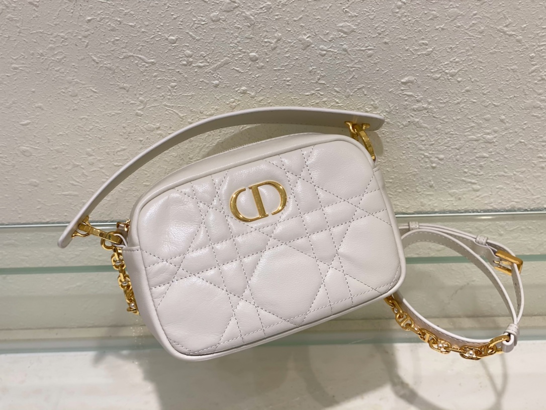 Dior Caro Bolsos de cámaras Oro Blanco retro Cuero de vaca Colección primavera – verano Vintage Cadena