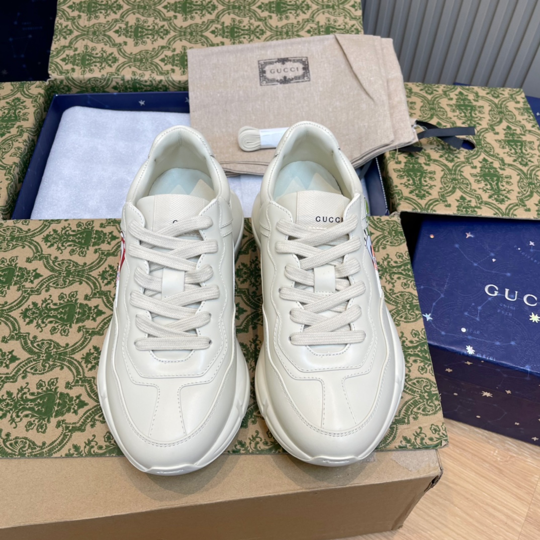 GUCCI 老爹鞋 白色 皮革 系带 低帮