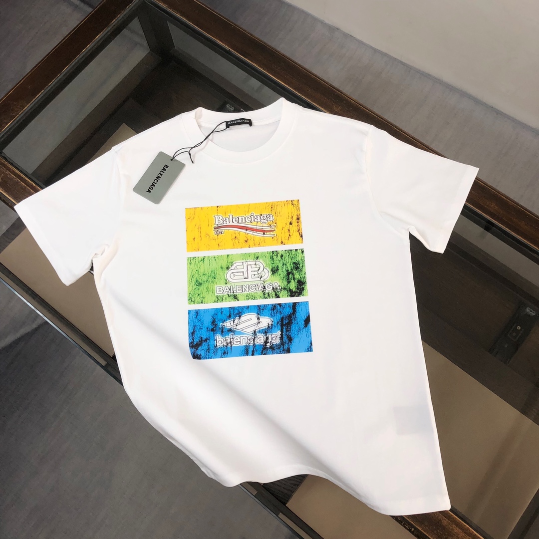 Balenciaga Top
 Clothing T-Shirt Black White Printing Unisex Cotton Spring/Summer Collection Fashion Short Sleeve