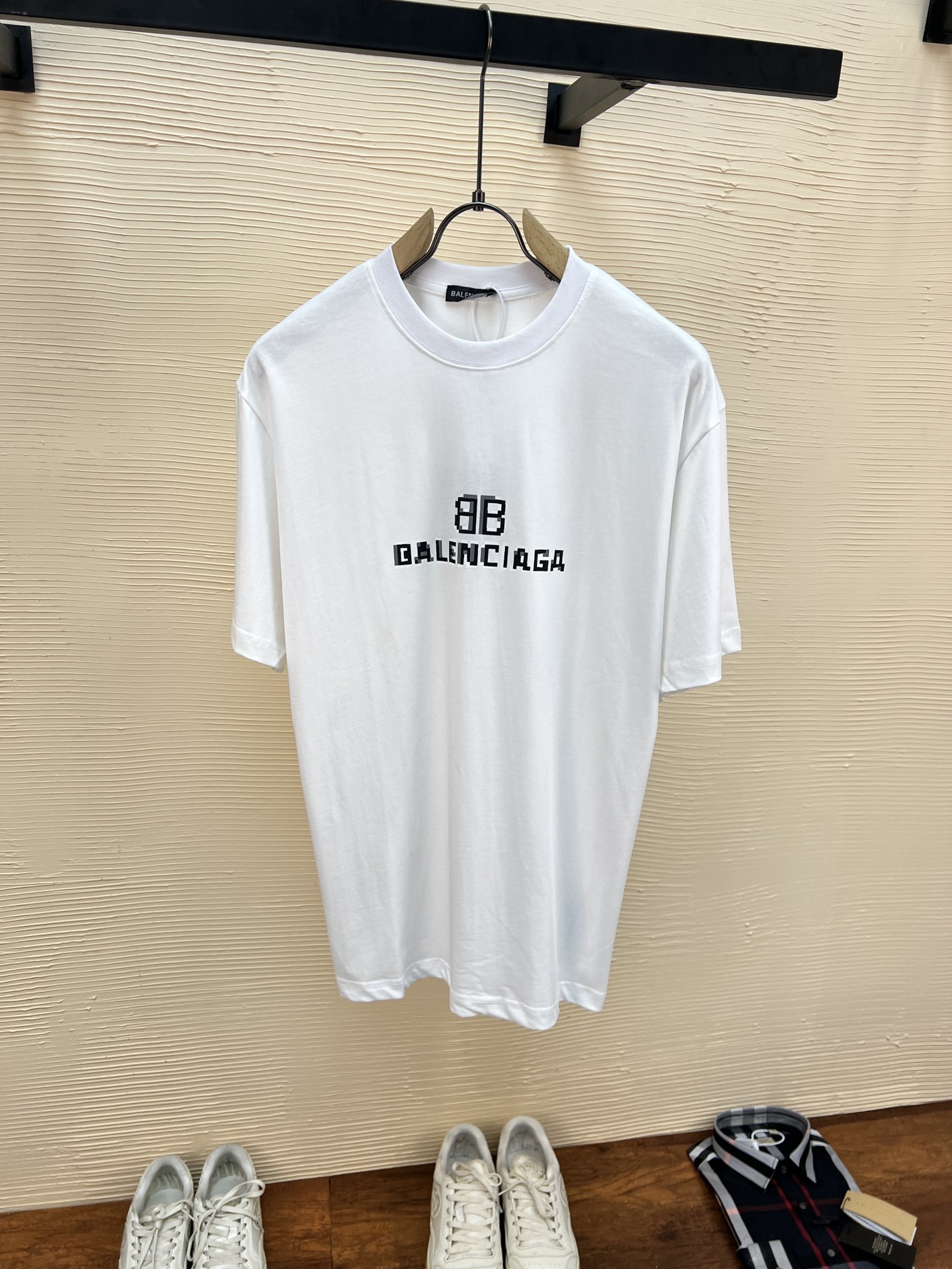 Balenciaga Clothing T-Shirt Luxury 7 Star Replica
 Black White Embroidery Unisex Cotton Double Yarn Short Sleeve