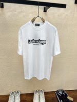 Balenciaga Clothing T-Shirt Black White Embroidery Unisex Cotton Double Yarn Short Sleeve