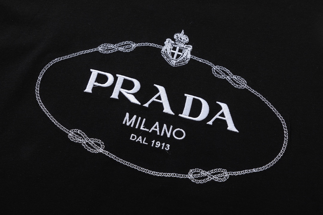 Prada PRADA普拉达2024ss新款皇冠字母logo刺绣短袖T恤