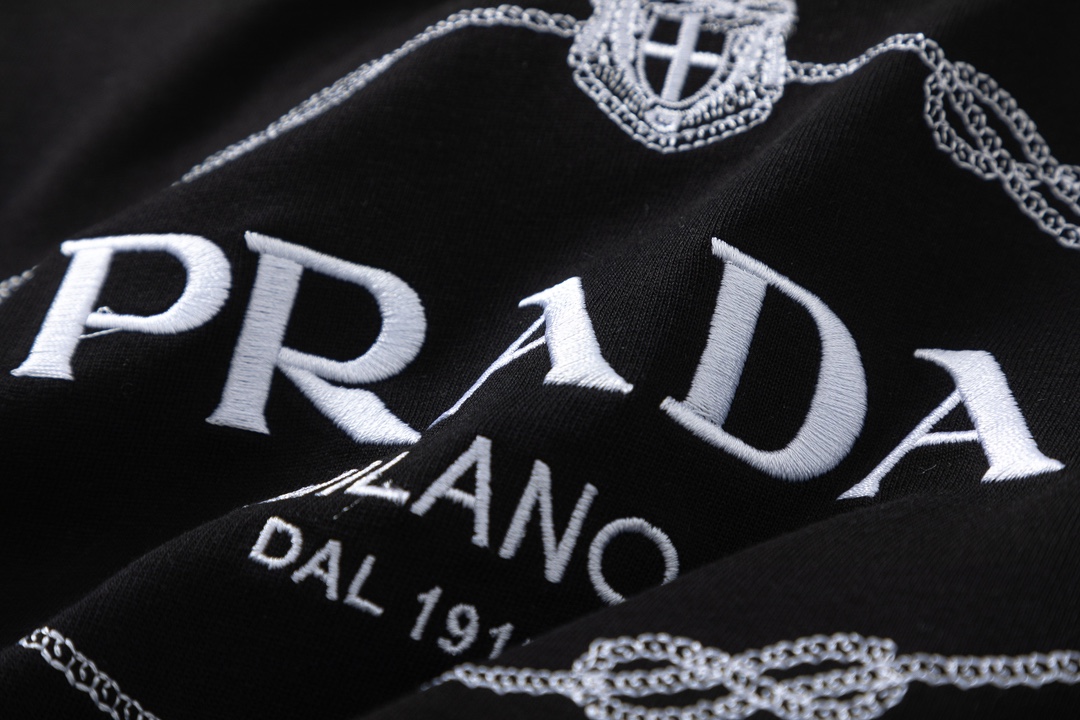 Prada PRADA普拉达2024ss新款皇冠字母logo刺绣短袖T恤