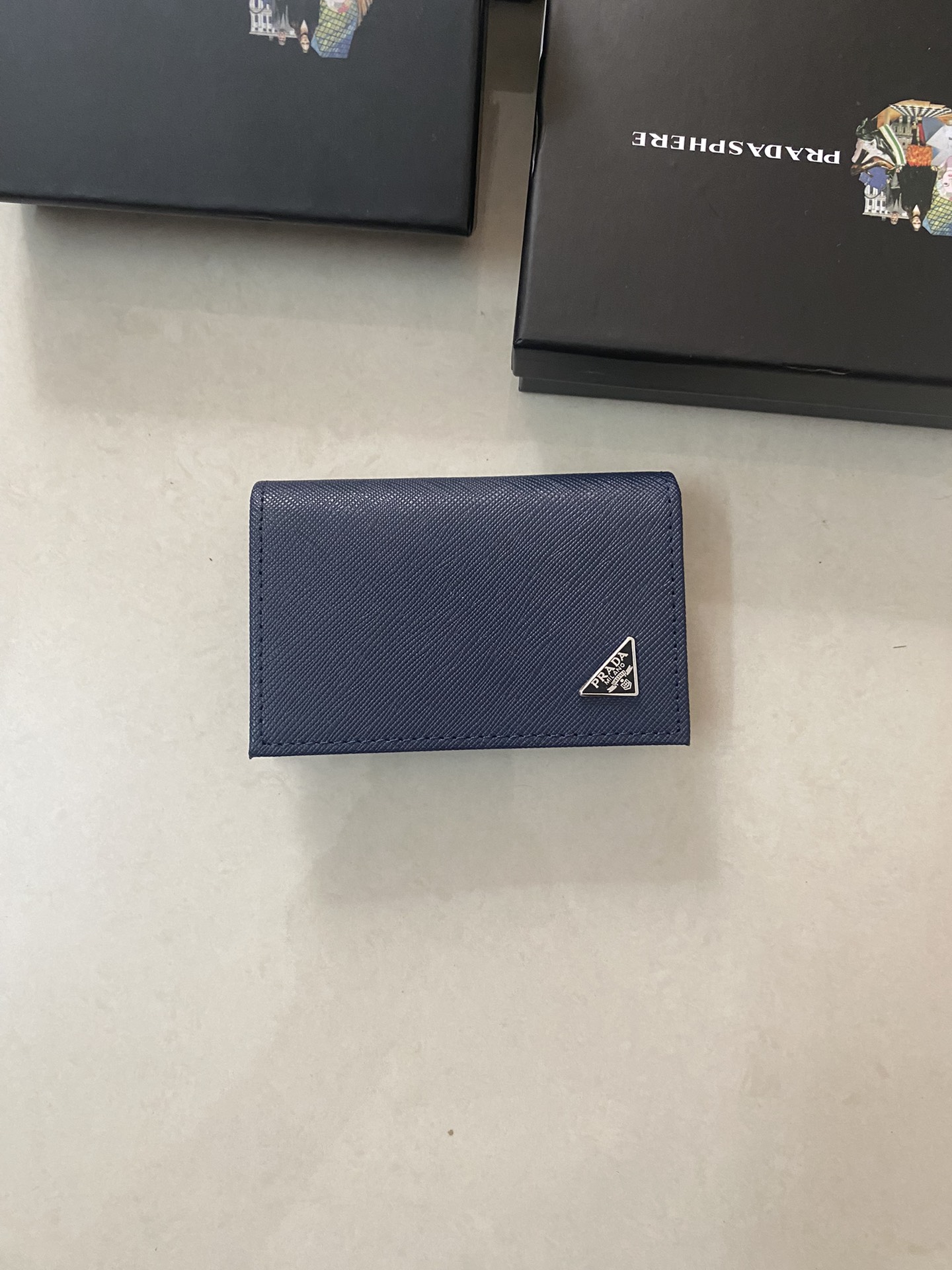 PRADA メンズ カードケース 宝蓝色 高級牛皮仕様