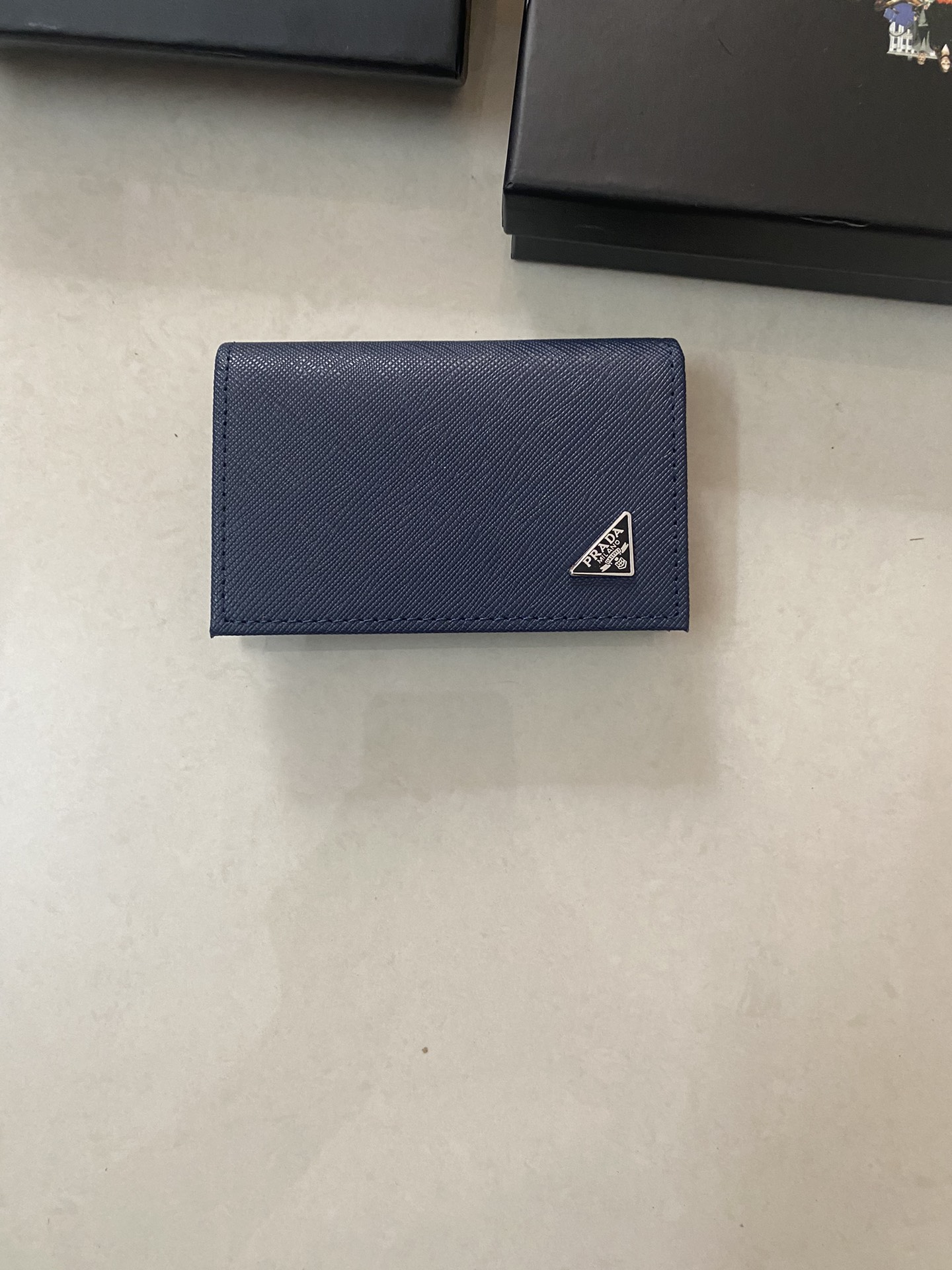 PRADA メンズ カードケース 宝蓝色 高級牛皮仕様