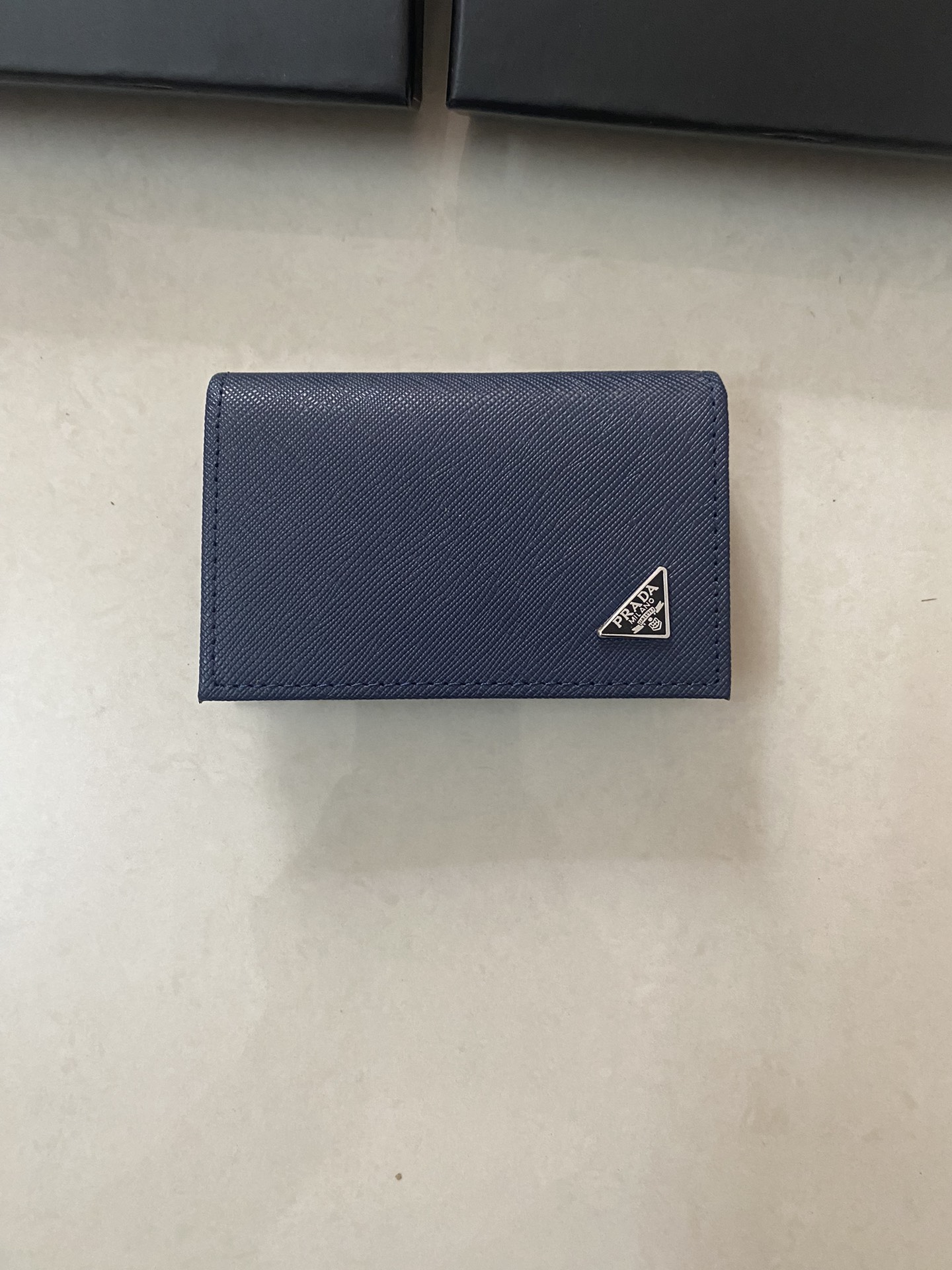 PRADA メンズ カードケース 宝蓝色 高級牛皮仕様