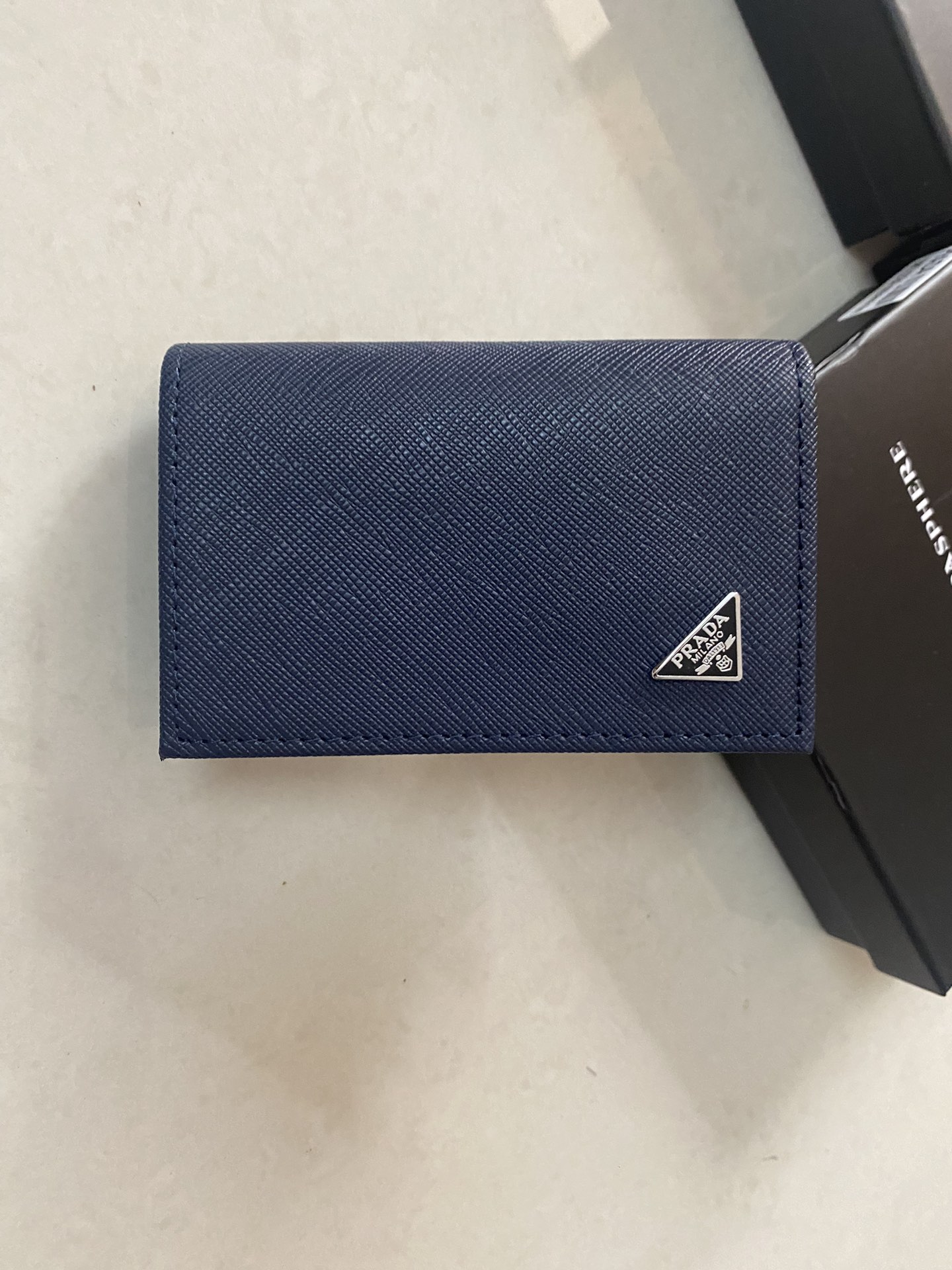 PRADA メンズ カードケース 宝蓝色 高級牛皮仕様