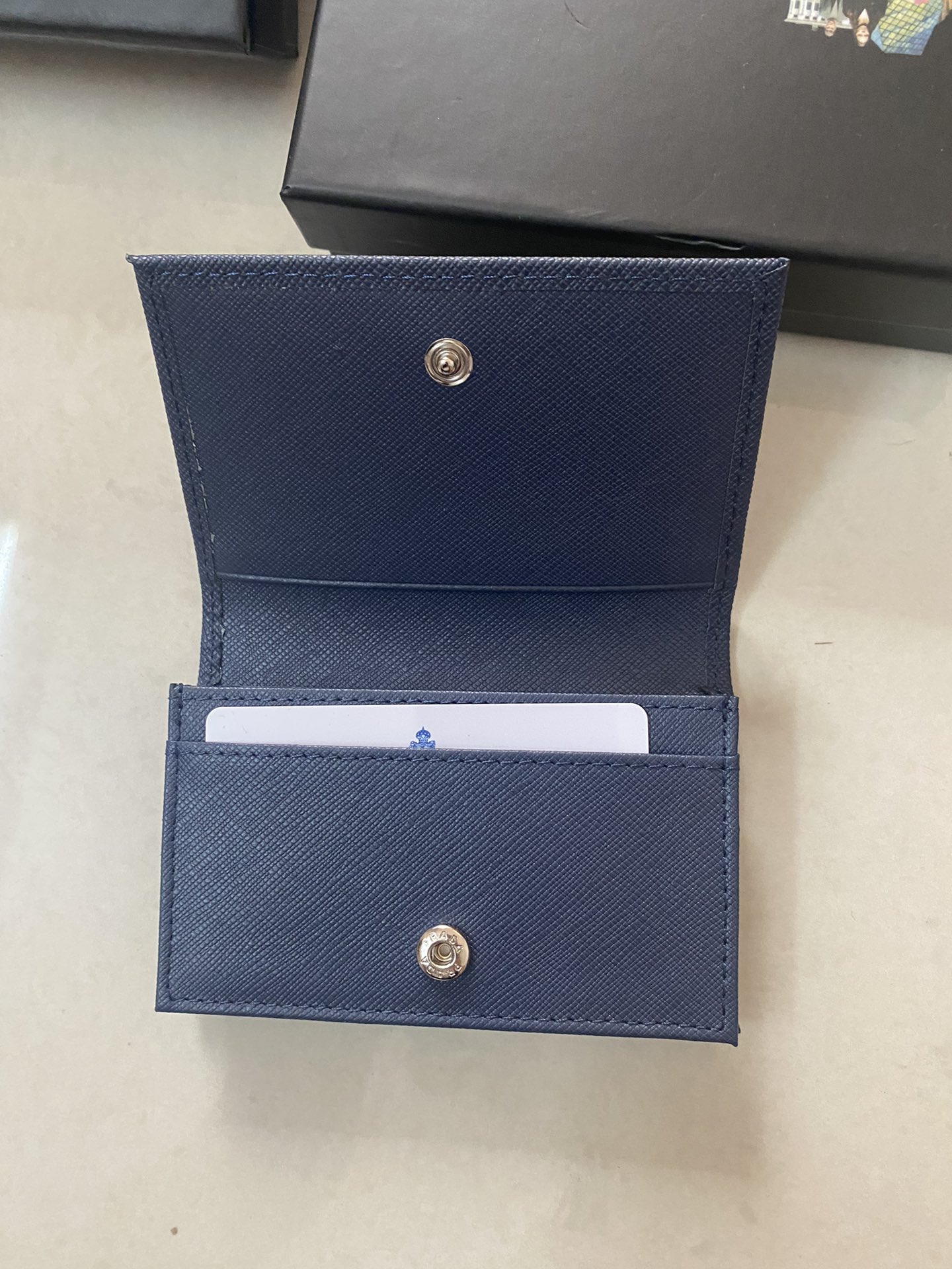 PRADA メンズ カードケース 宝蓝色 高級牛皮仕様