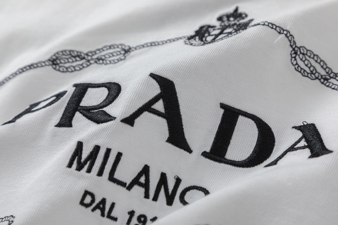 Prada PRADA普拉达2024ss新款皇冠字母logo刺绣短袖T恤