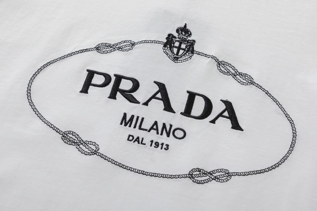 Prada PRADA普拉达2024ss新款皇冠字母logo刺绣短袖T恤