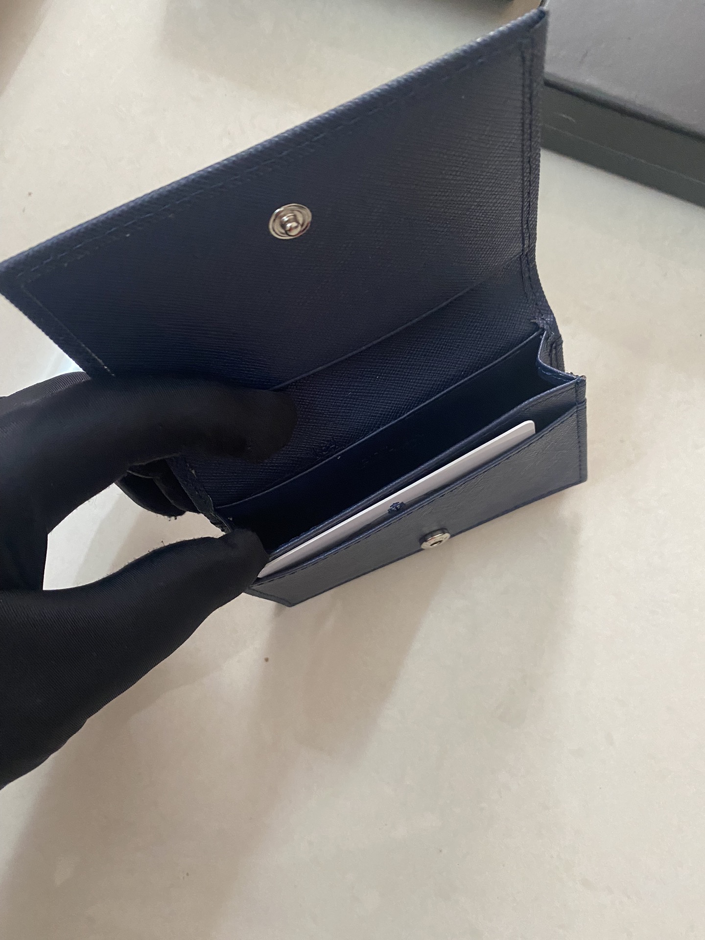 PRADA 男性用カードケース 宝蓝色 高級牛革製