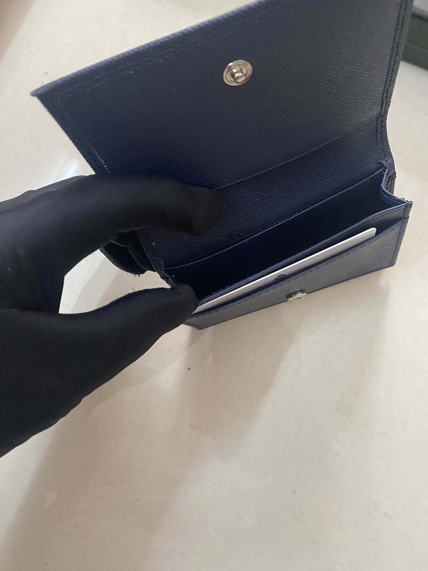 PRADA 男性用カードケース 宝蓝色 高級牛革製