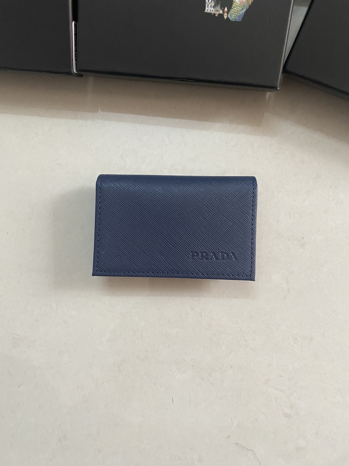 PRADA 男性用カードケース 宝蓝色 高級牛革製