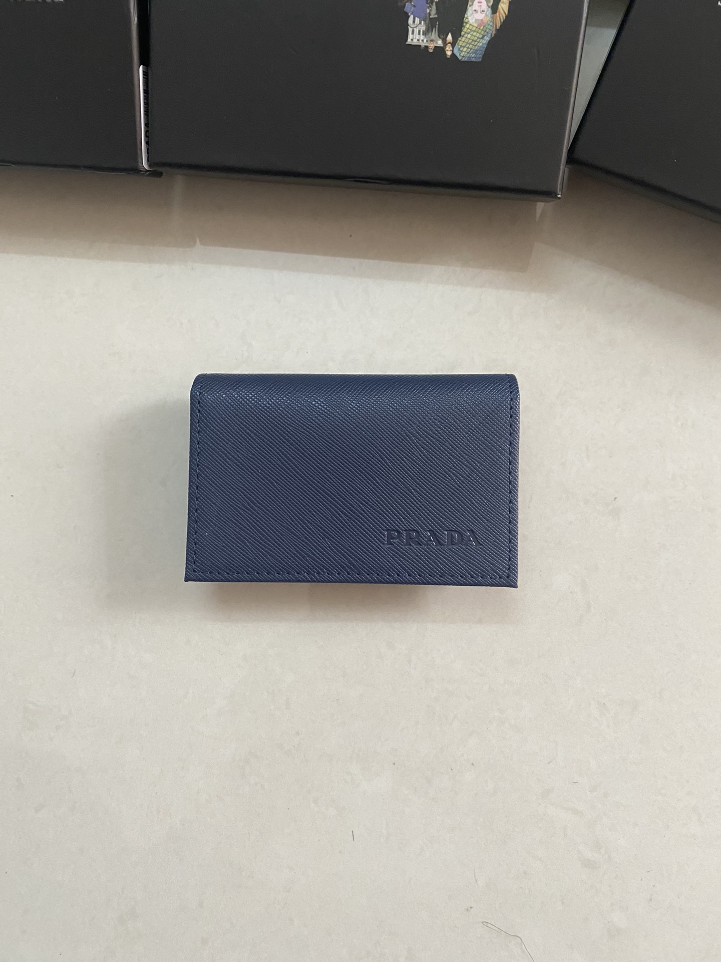 PRADA 男性用カードケース 宝蓝色 高級牛革製