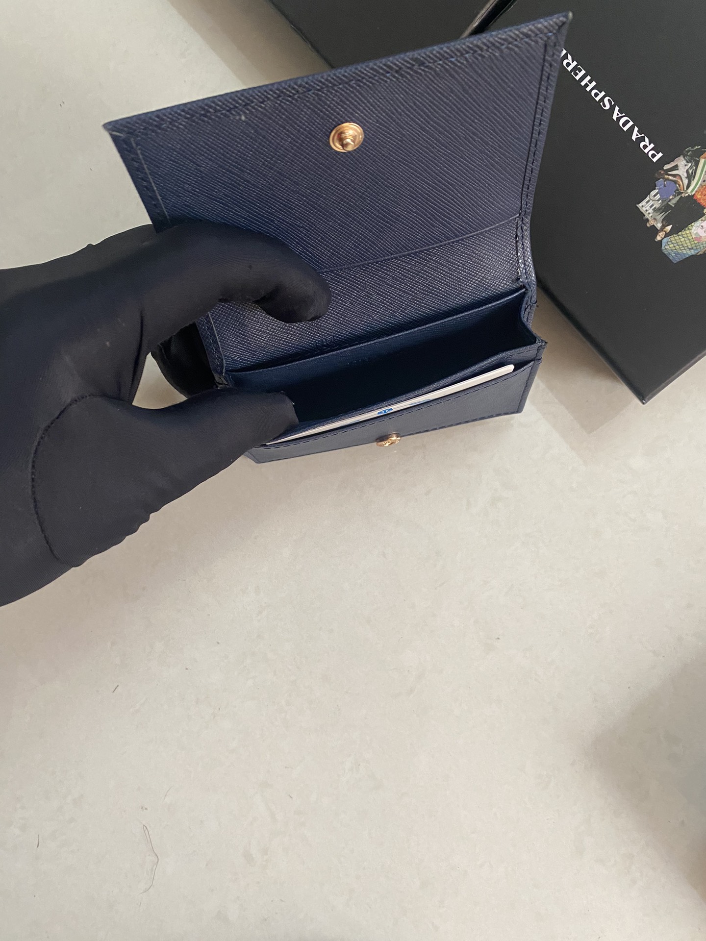 PRADA メンズ カードケース 宝蓝色 高級牛皮製