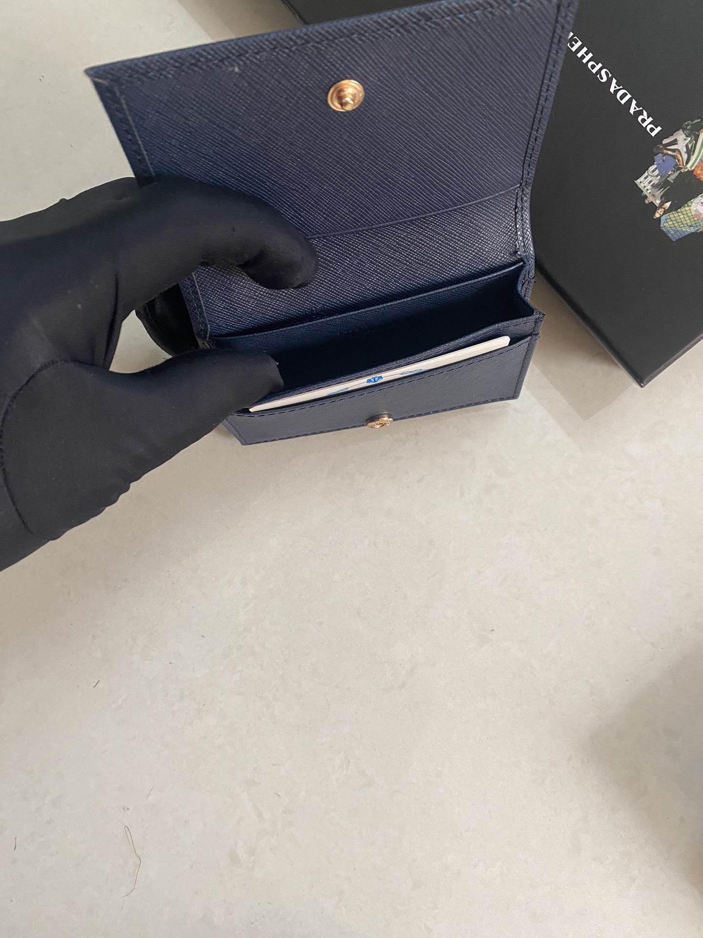 PRADA メンズ カードケース 宝蓝色 高級牛皮製