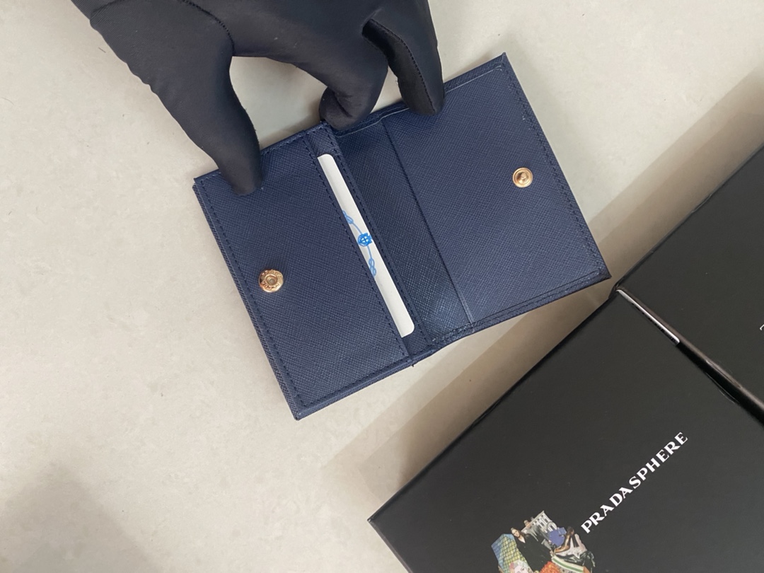 PRADA メンズ カードケース 宝蓝色 高級牛皮製