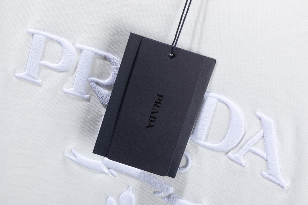 Prada PRADA普拉达2024ss新款字母logo光线立体刺绣短袖T恤