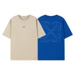 Off-White Clothing T-Shirt Apricot Color Blue White Embroidery Short Sleeve