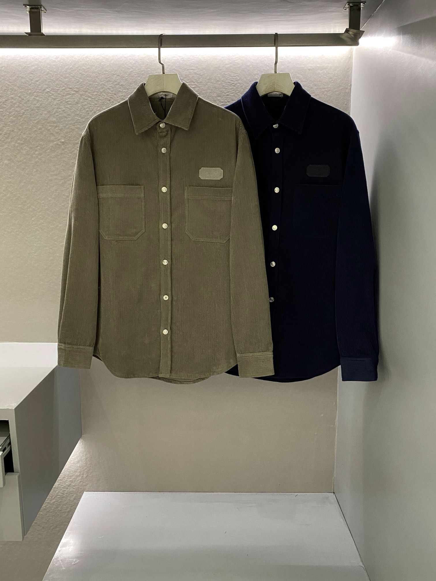 Dior Clothing Shirts & Blouses Blue Dark Khaki Embroidery Unisex Cotton Spring/Summer Collection Vintage Long Sleeve