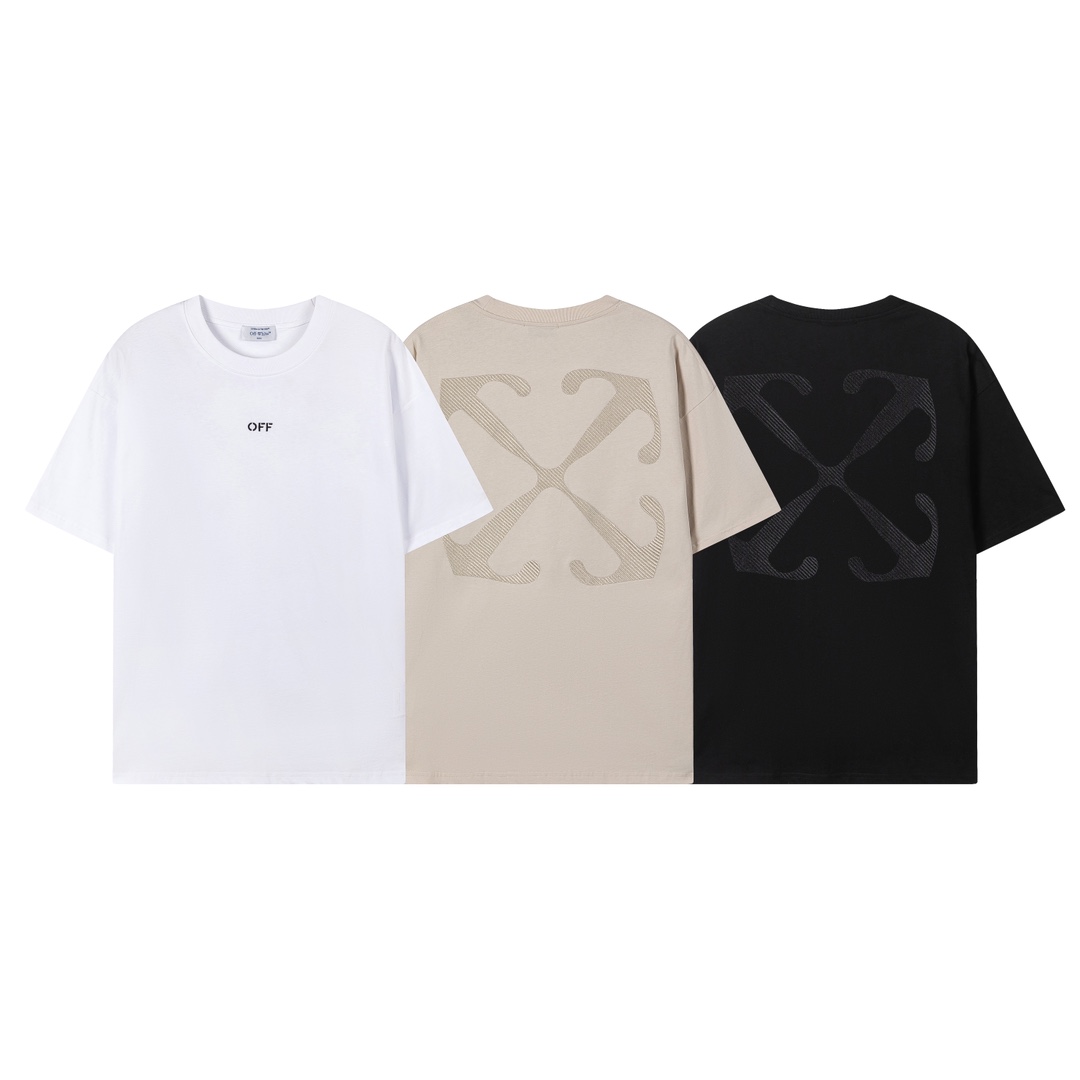 Off-White Clothing T-Shirt Apricot Color Black White Embroidery Short Sleeve