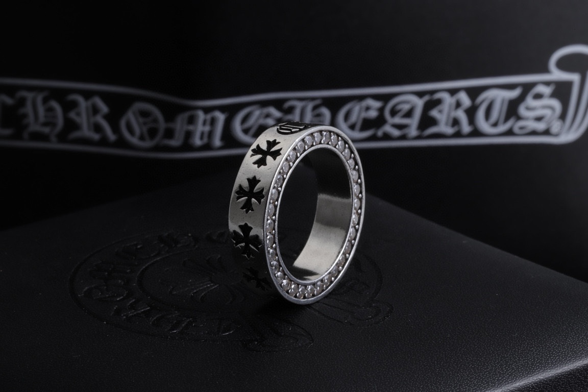 Buy High Quality Cheap Hot Replica
 Chrome Hearts Jewelry Ring- Grey Set With Diamonds Vintage