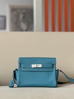 Hermes Messenger Bags Customize The Best Replica
 Blue Denim Lychee Pattern Silver Hardware KM250280