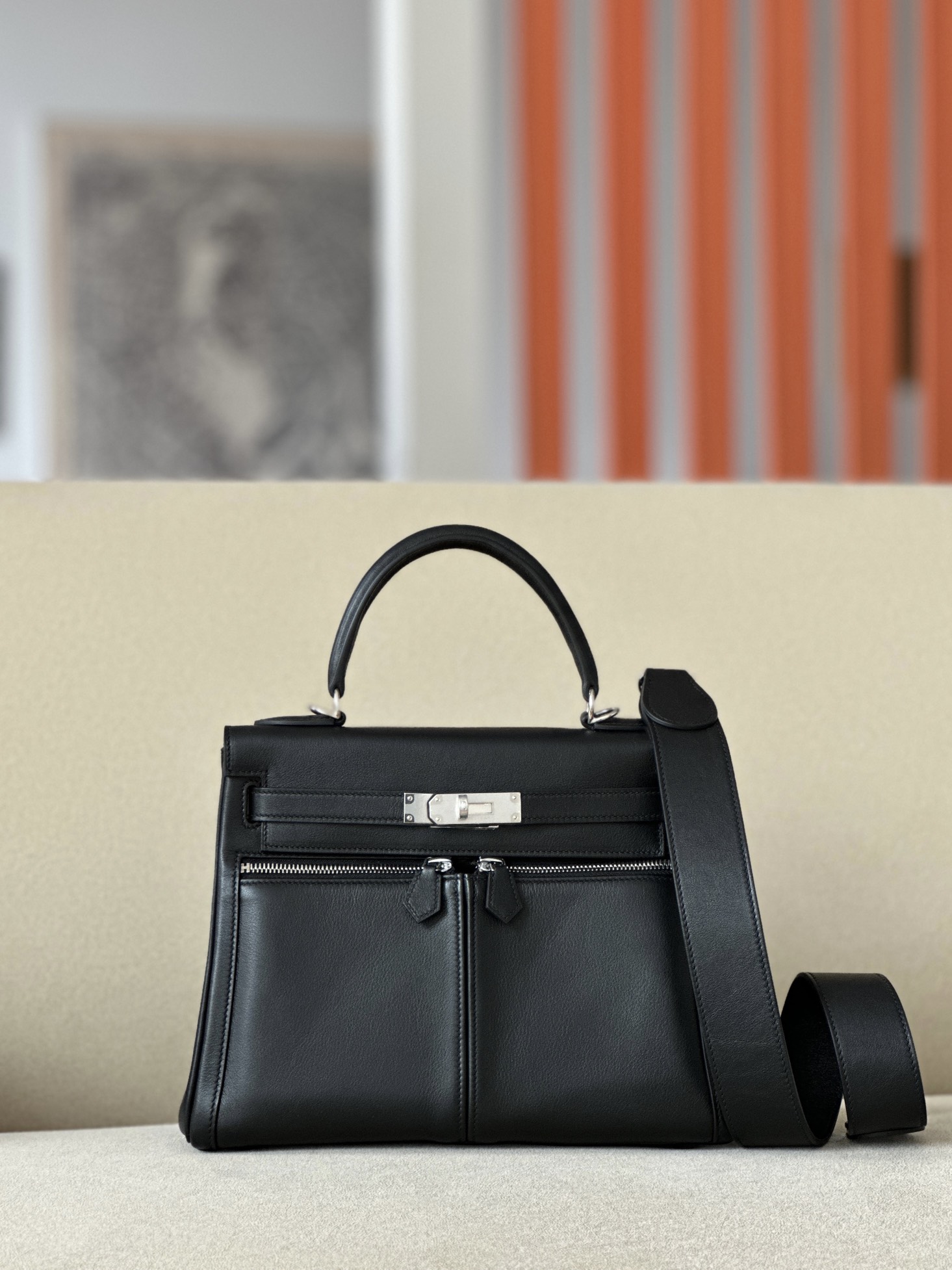 Hermes Kelly Handbags Crossbody & Shoulder Bags High Quality Replica Designer
 Black Silver Hardware Calfskin Cowhide
